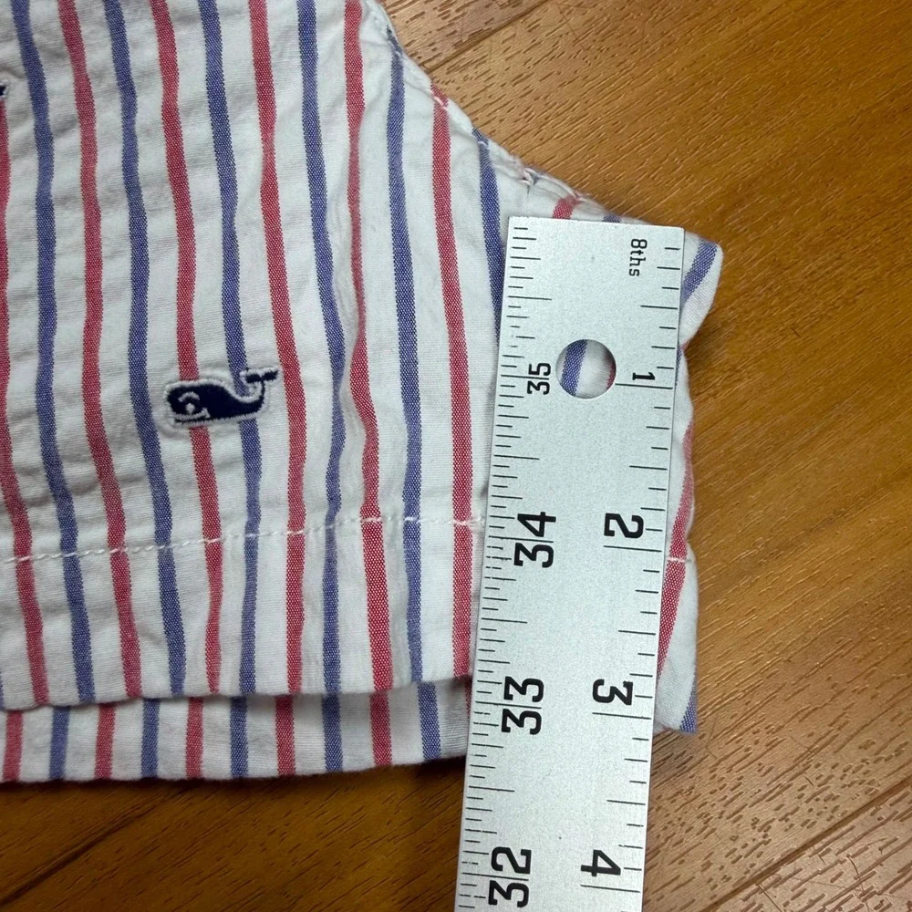 Vineyard Vines Girls10 Seersucker Whale Embroidered Shorts RedWhite Blue Striped
